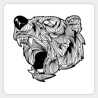 Fiery Bear Scary with Fangs Mandala Black and White Brave Warrior Sticker